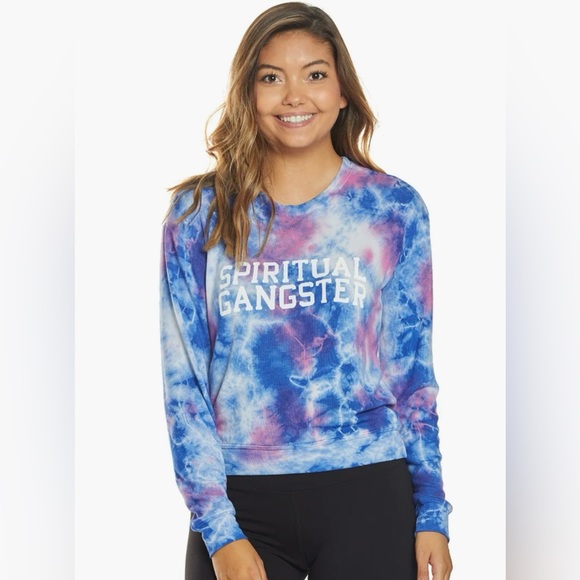 NWT Spiritual Gangster Tie Dye Crewneck LS Tee Sz L Yoga Pilates Gym Layering - Picture 1 of 8